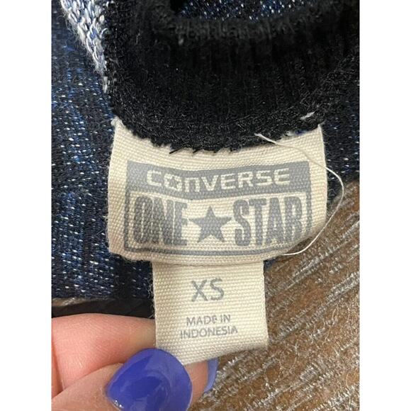 Converse Sweater Dress Womens XS Blue Space Dye Knit Long Sleeve Drawstring - Picture 6 of 9